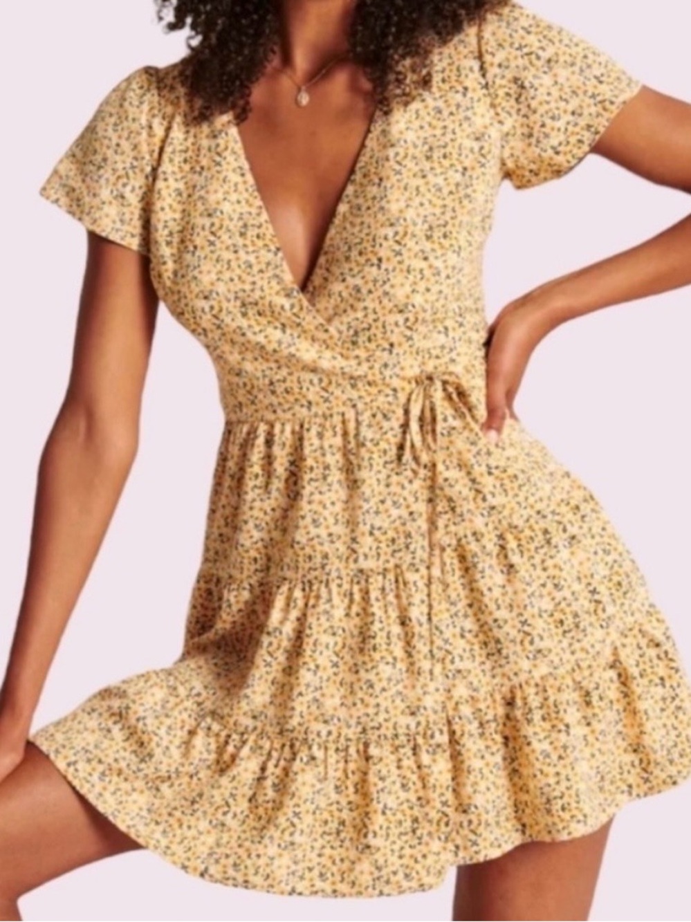 Abercrombie & Fitch Yellow Floral Wrap Mini Dress